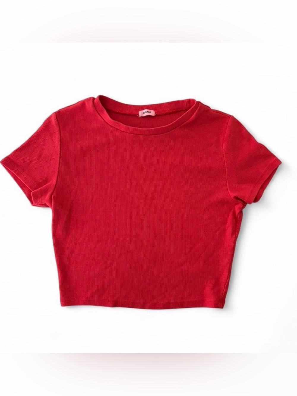 Garage red baby tee crop top- Sz.M.  Soft ribbed material. Crew neck.